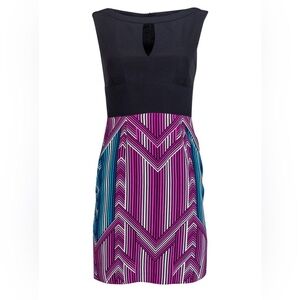 Trina Turk Black & Geometric Keyhole Sleeveless Dress 8
